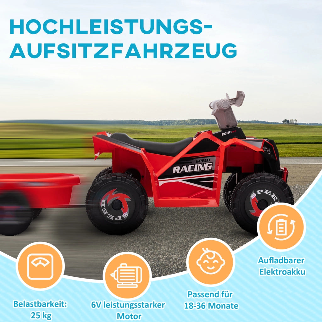 Quad elettrico per bambini con rimorchio ¨C zephmum ¨C Rosso, per 1.5-3 anni