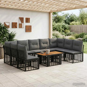 Set Divano da Giardino 10 pz Nero e Grigio scuro polyrattan 3437897