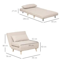 Poltrona Letto 3 in 1 con Schienale Reclinabile in 6 Posizioni, 94x78x80 cm, Beige