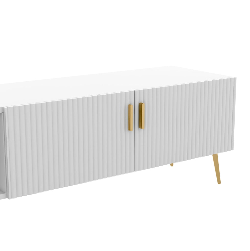 Mobile TV moderno in MDF bianco per TV fino a 80''; 2 cassetti; 2 ante