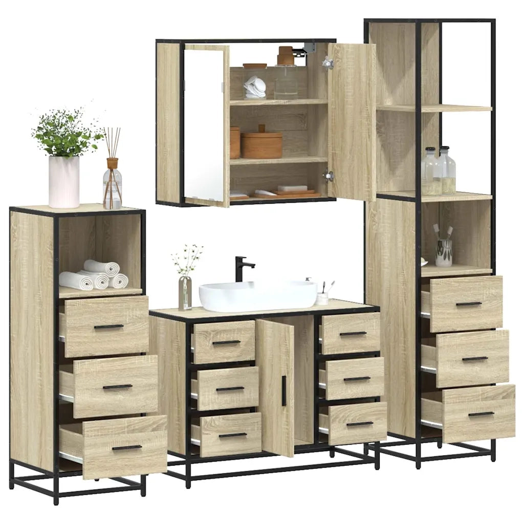 Set Mobili da Bagno 4 pz Rovere Sonoma in Legno Multistrato 3301261