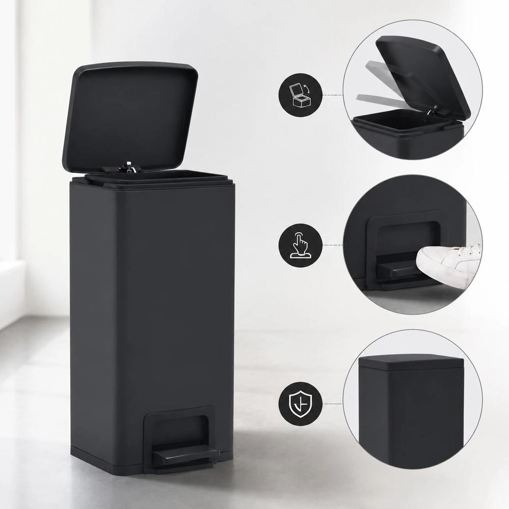 Trash Can With Pedal Anti-fingerprint 30 L Black Stainless Steel