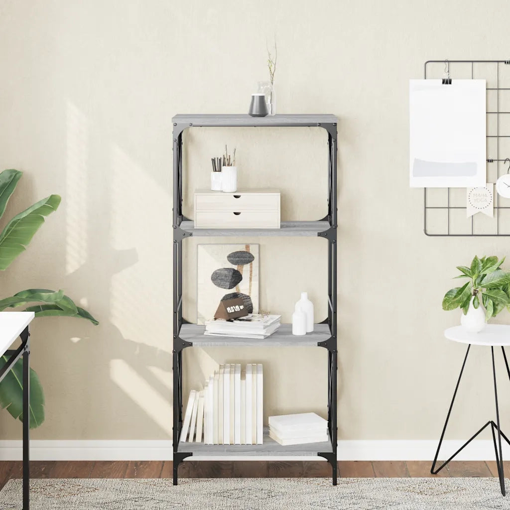 Libreria 4 Ripiani-Scaffale per Libri-Mobile di Stoccaggio Grigio Sonoma 59x35x132cm Legno Multistrato
