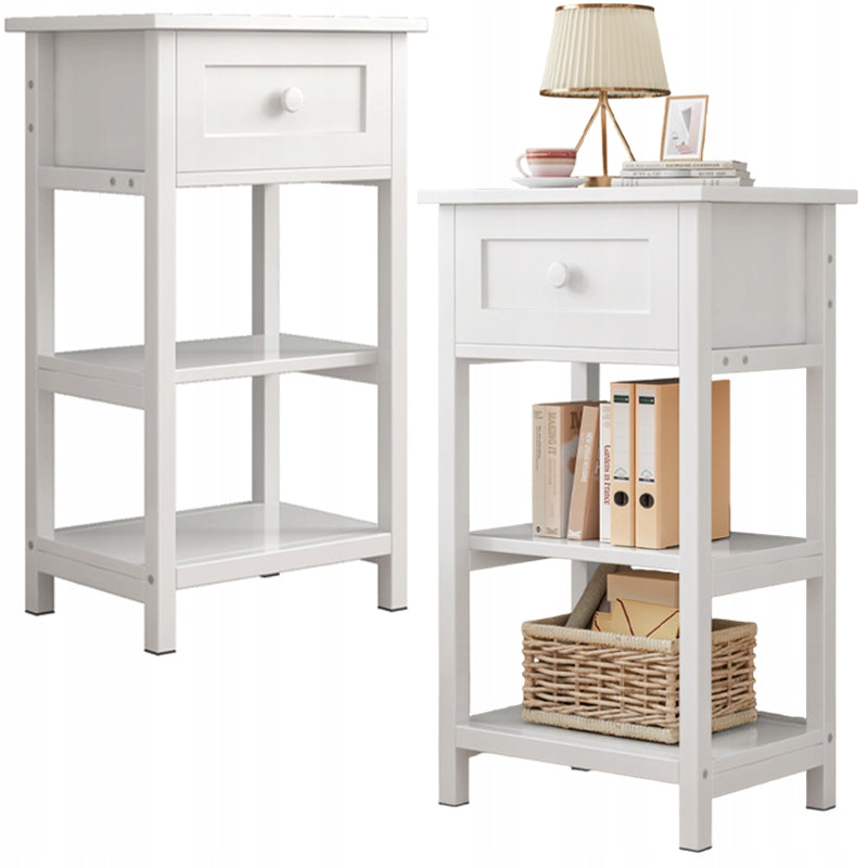 Tavolino da notte in legno con cassetto e 2 ripiani, stile loft moderno, 45 cm