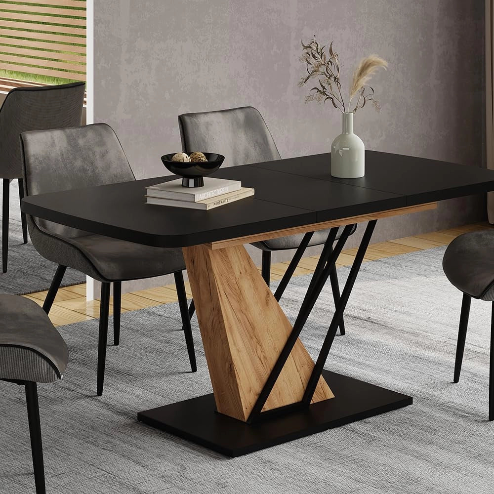tavolo da pranzo allungabile Fenaro, Rovere nero/oro, 120 x 80 cm estensibile, estendibile fino a 160 cm con prolunga integrata