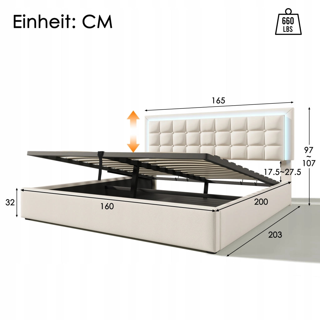 Letto imbottito con illuminazione LED - Xylo - 160x200 - Pelle sintetica bianca
