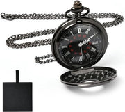 Orologio da Tasca Vintage Retro Quartz a Catena Uomo Donna Nero Regalo Scatola Esclusiva - Papà Nonno Compleanno Matrimonio Anniversario