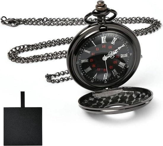 Orologio da Tasca Vintage Retro Quartz a Catena Uomo Donna Nero Regalo Scatola Esclusiva - Papà Nonno Compleanno Matrimonio Anniversario