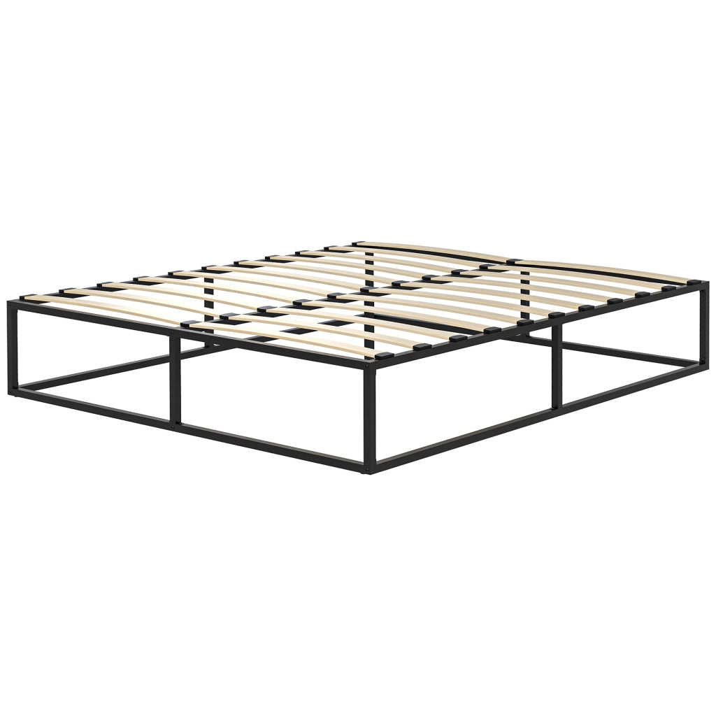 Struttura Letto con Doghe in Compensato e Contenitore inferiore, 190x160x35cm, Nero e color legno