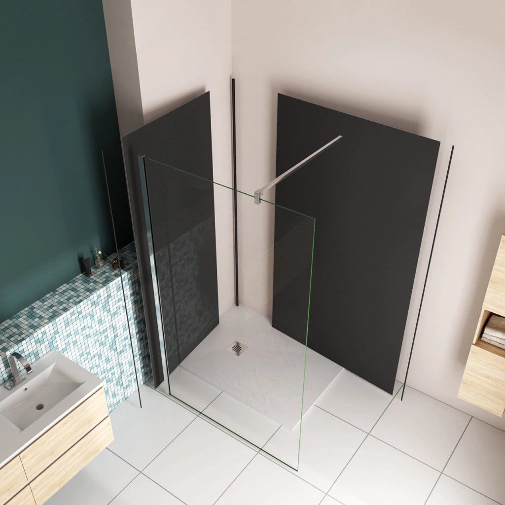 H.210 cm Pannello Doccia ad Angolo 90x90 cm Realizzato in Alluminio da 3 mm con Profili Finitura Nero Opaco per Rivestimento Parete Bagno