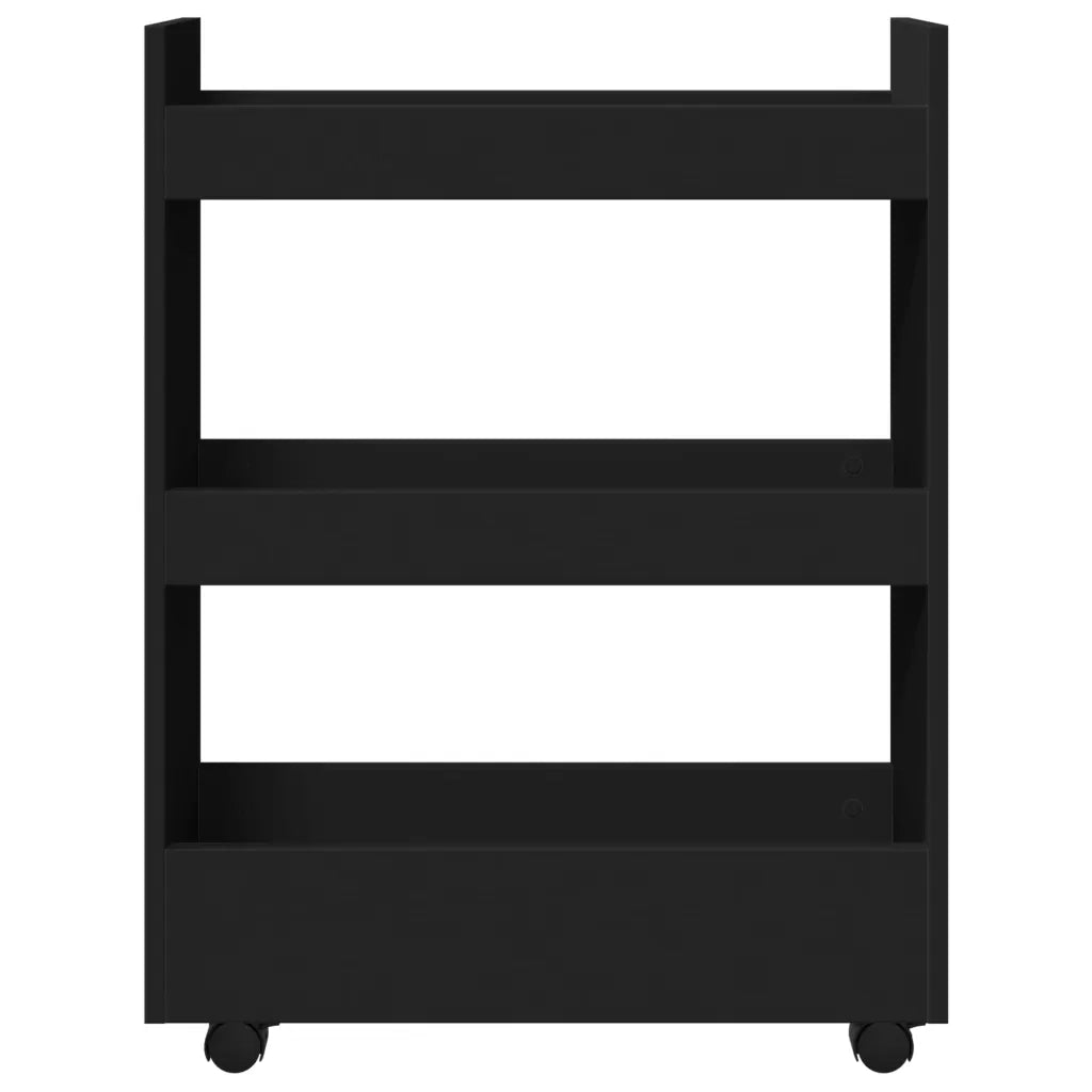 Carrello Portaoggetti Stretto a 3 Livelli Nero in Truciolato 855251