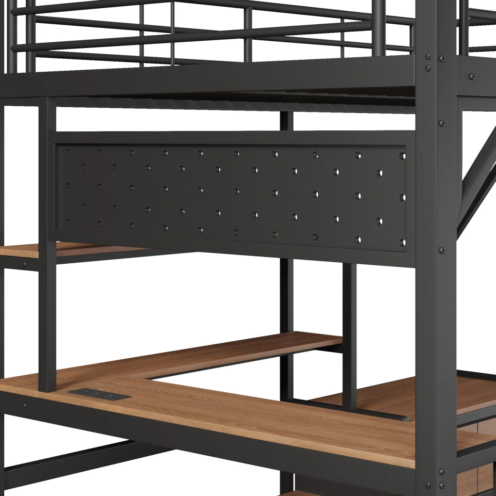 Letto a soppalco 140 x 200 cm con scrivania, LED e USB nero