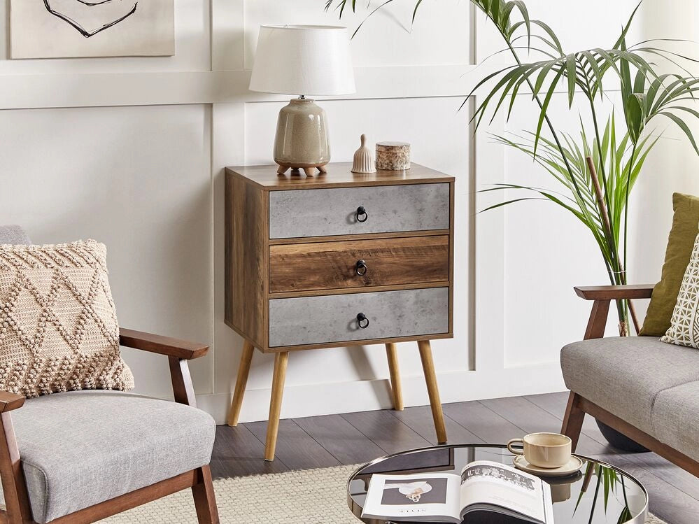 Credenza in legno scuro con truciolare grigio Design rustico Cassettiera con 3 cassetti Soggiorno