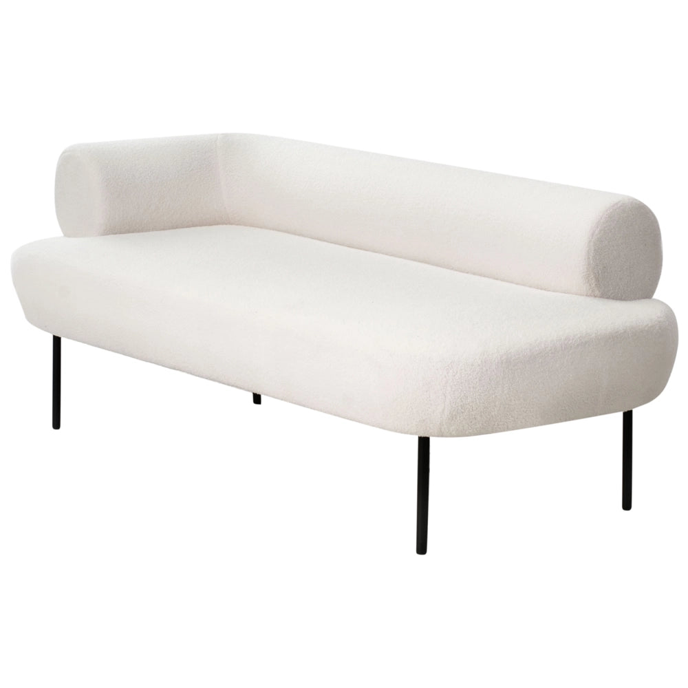 Chaise longue lato sinistro in tessuto bouclè bianco sporco rivestimento idrorepellente gambe in metallo design moderno per soggiorno