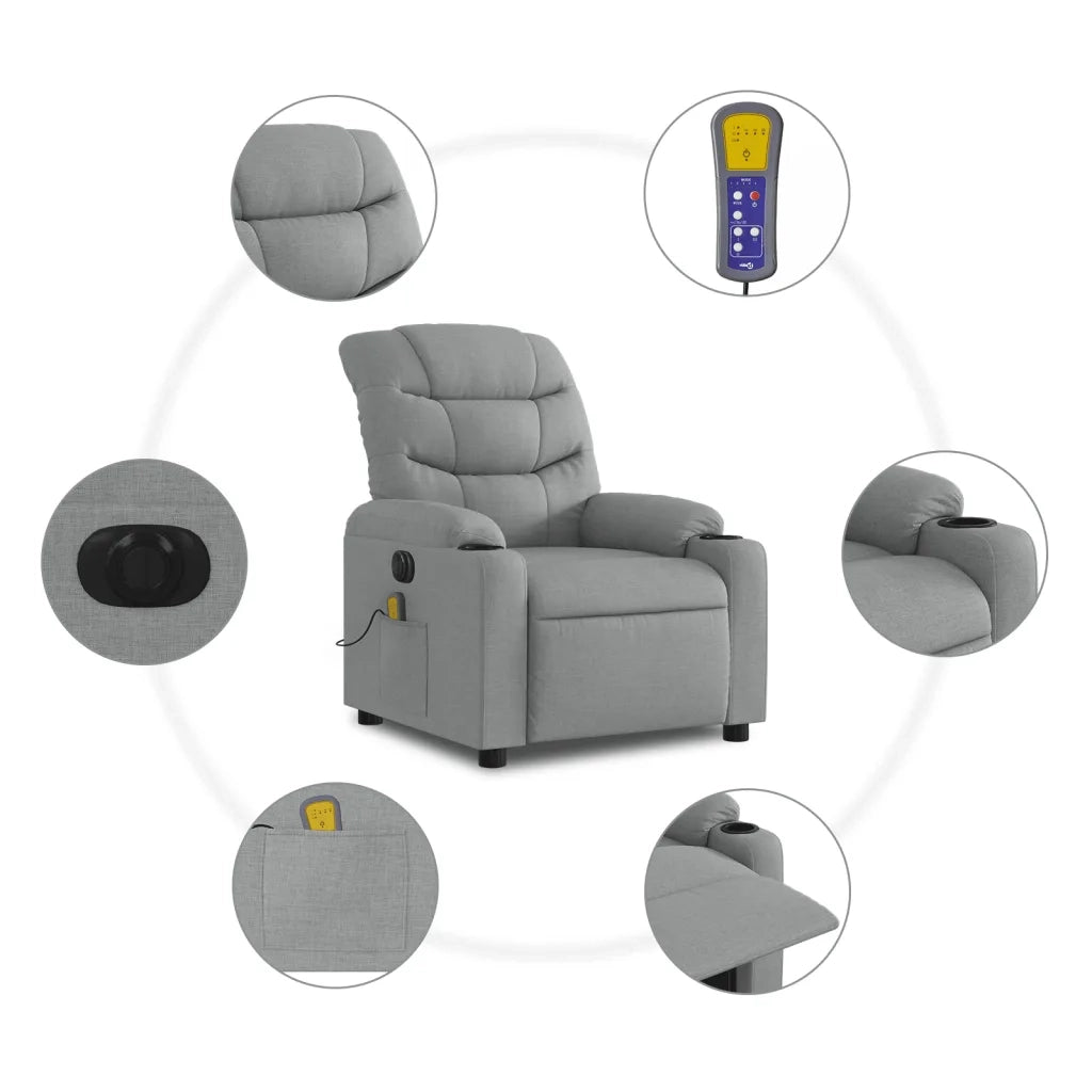 Divano Sedia-Poltrona Reclinabile Massaggio Elettrica Grigio Chiaro Tessuto 769892
