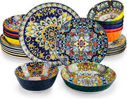 Set da tavola - 24 pezzi - 6 posti - Cottura - Stile bohemien - Ceramico - Disegno fiorale - Colorato
