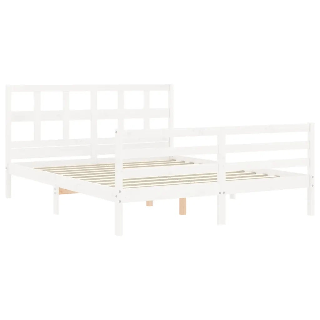 Giroletto con Testiera-Struttura Letto con testiera Bianco 160x200 cm Legno Massello 855025