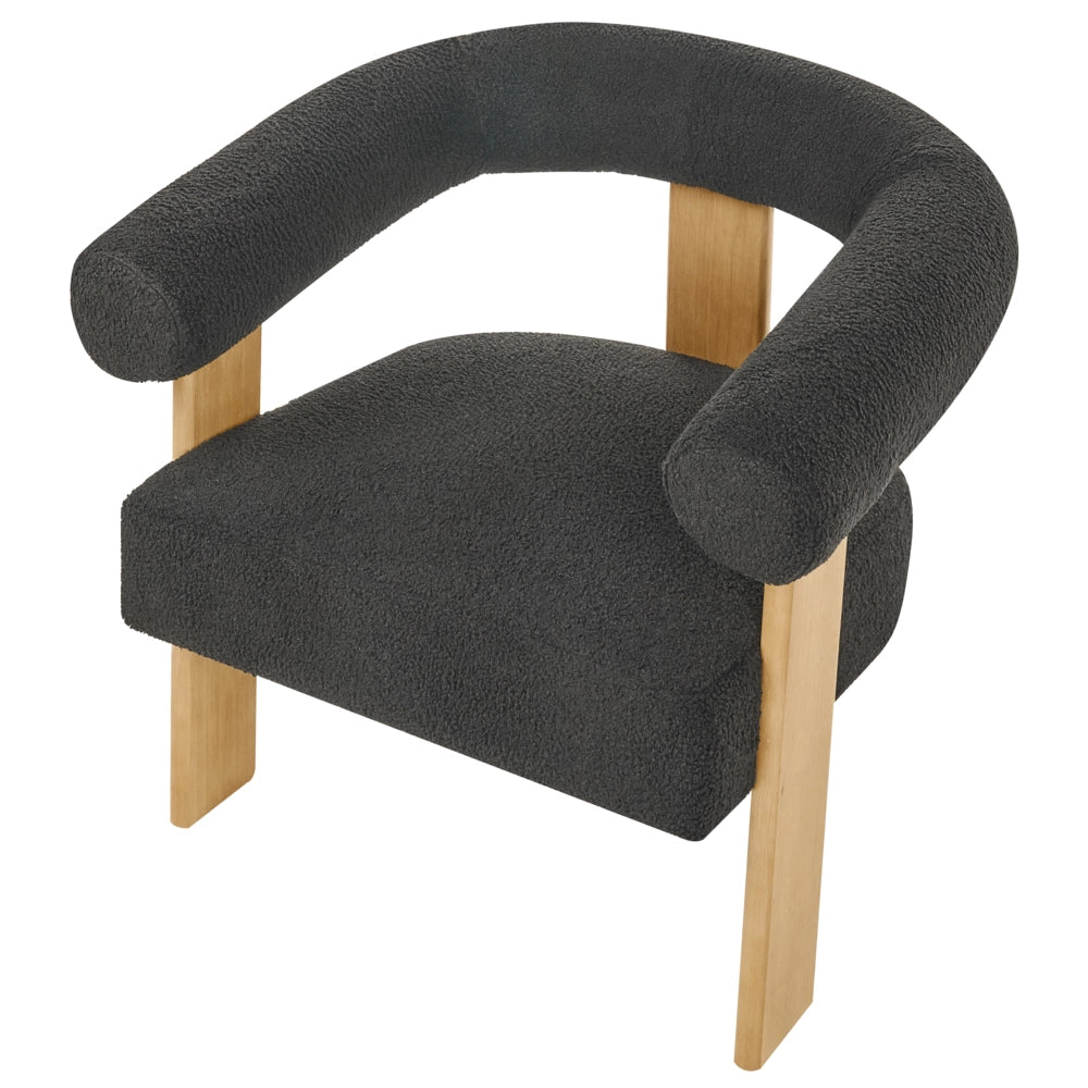 Poltrona nero e marrone chiaro con rivestimento in bouclé design retrò gambe in legno per soggiorno