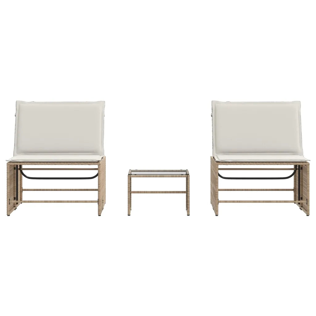 Lettini prendisole 2 pz con tavolo beige in polyrattan 368426