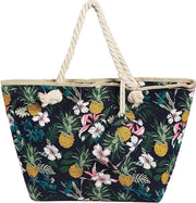 Borsa da spiaggia grande, impermeabile con chiusura a righello, fiori e ananas