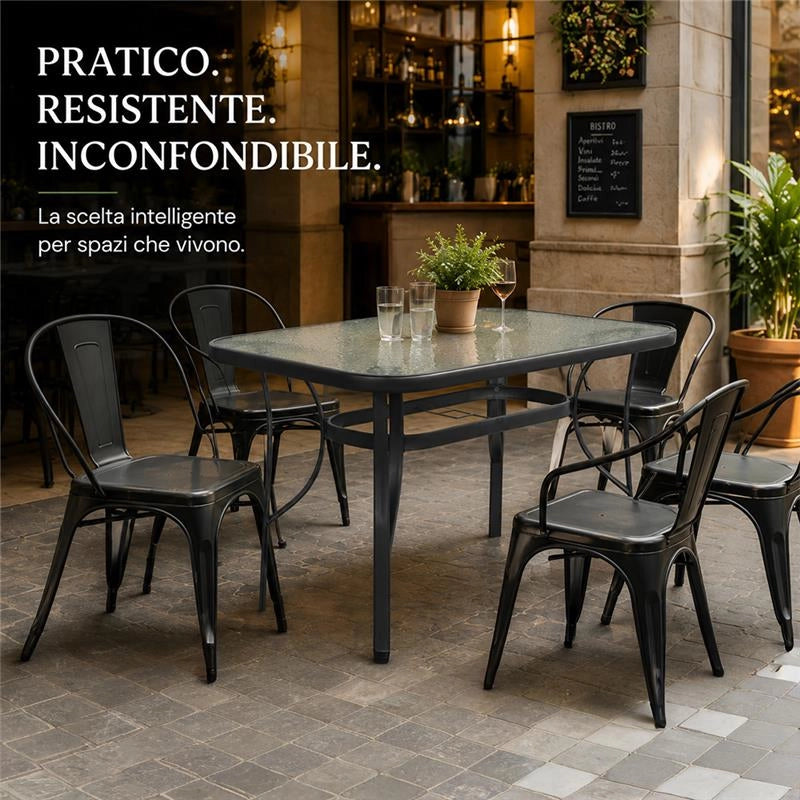 TAVOLO RETTANGOLARE DA GIARDINO CON FORO OMBRELLONE E PIANO IN VETRO - DIMENSIONI  120X70 CM