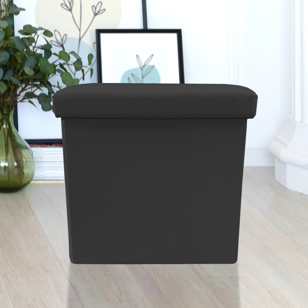 Puff Ottomano Quadrato Portaoggetti Pieghevole in Similpelle 38x38x38cm | Nyana Casa | Stile ottomano | Similpelle resistente | Nero, grigio e beige