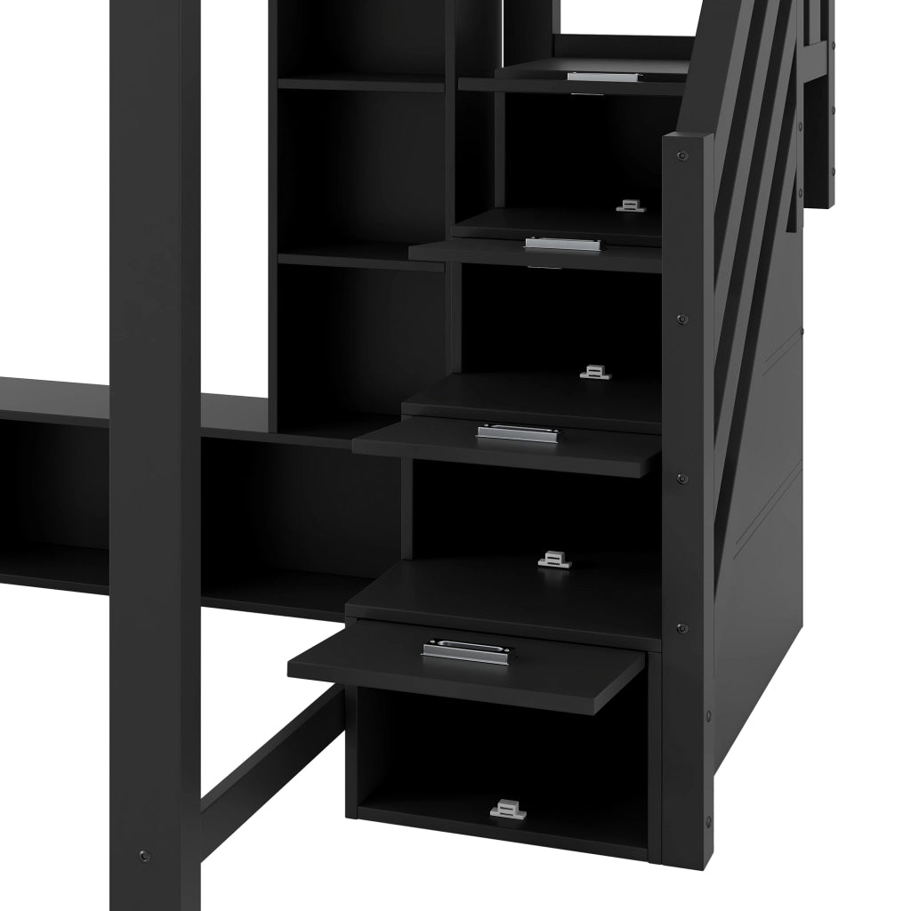 LETTO A SOPPALCO con scrivania e scale contenitore 140x200 cm nero
