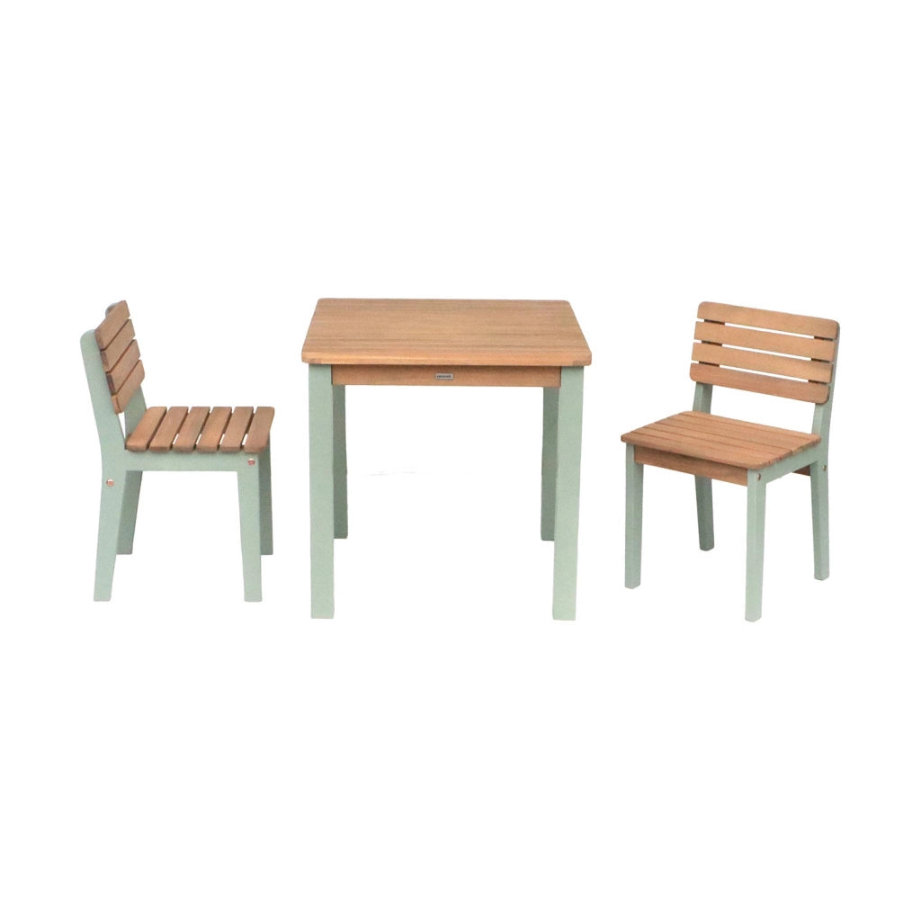 Set di tavolo per bambini in legno, 2 sedie, verde grigio