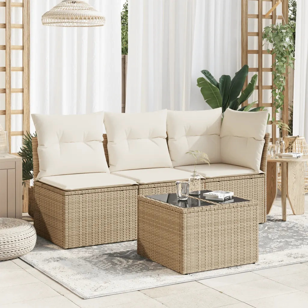 Tavolo da Giardino | Tavolino da esterno Piano in Vetro Beige 55x55x37 cm Polyrattan