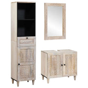 Set di mobili per il bagno 3 pcs Bianco legno massello di mango