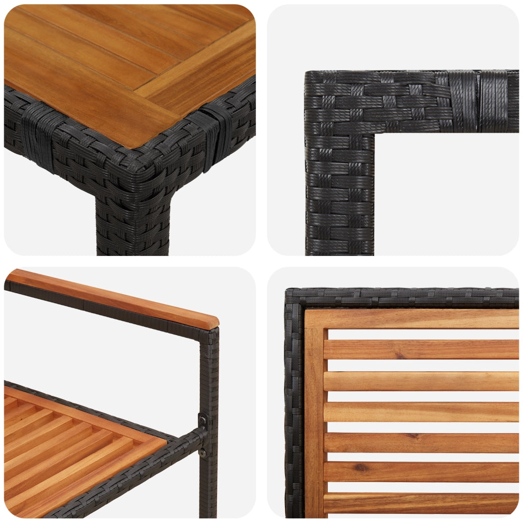 Set da pranzo da giardino  7 pezzi in polirattan nero e acacia
