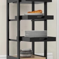 Carrello Di Servizio Da Cucina A Ruote Con 2 Ripiani Rimovibili, Cassetto, Scaffale Rovere Chiaro Legno Di Pino Nero