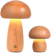 Set di due lampade notturne in legno, grande e piccola, forma fungo per bambini, lampada notturna Wi-Fi per bambini con caricatore USB
