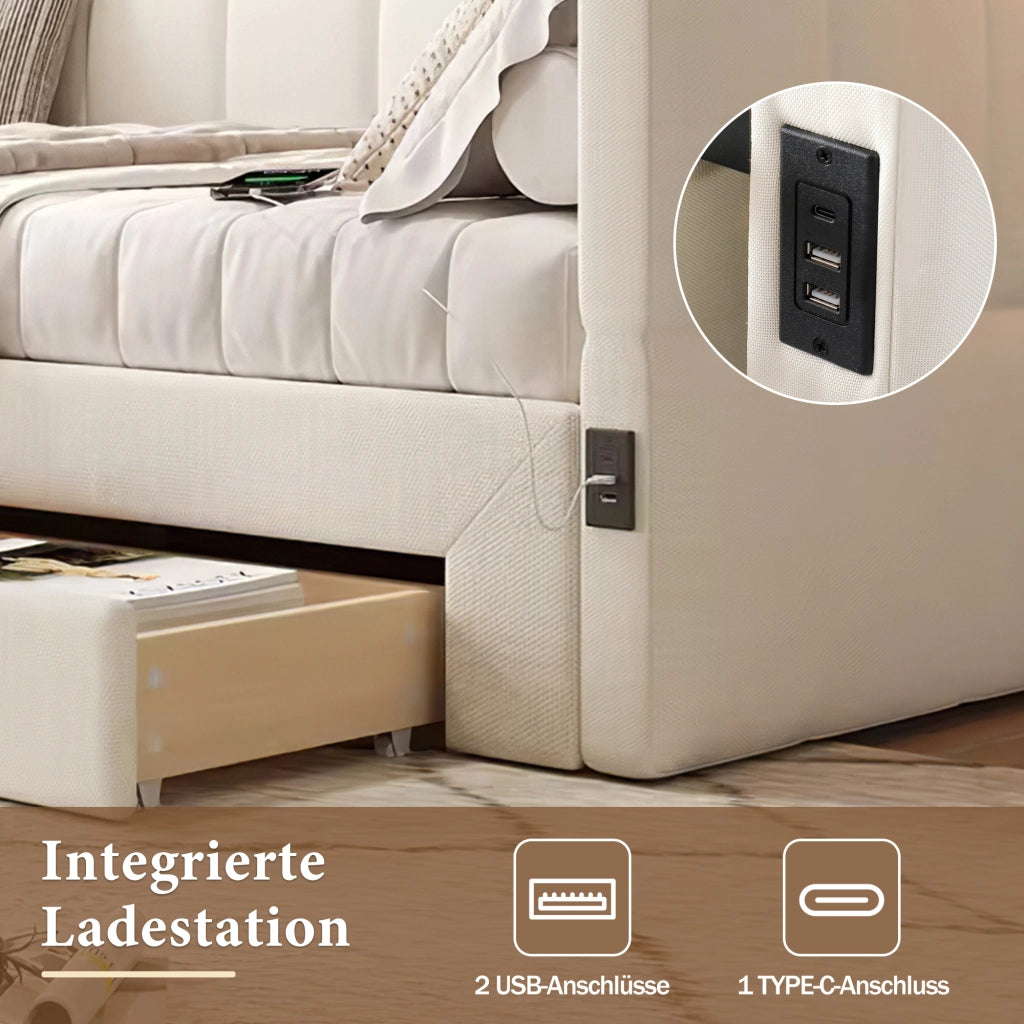letto imbottito lino beige 100 x 210 cm