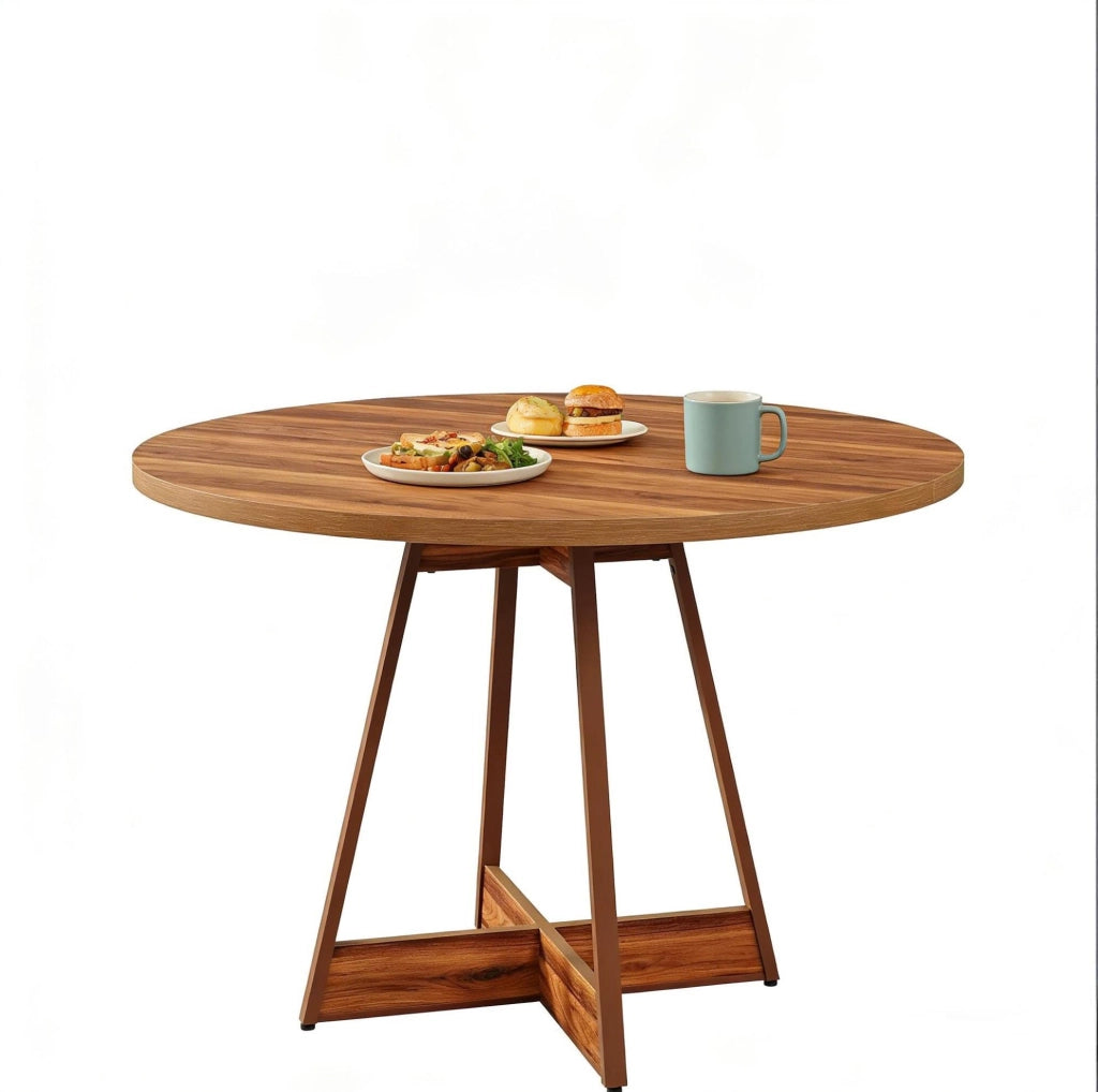 Tavolo rotondo da pranzo 100 cm in MDF marrone; con base centrale stabile