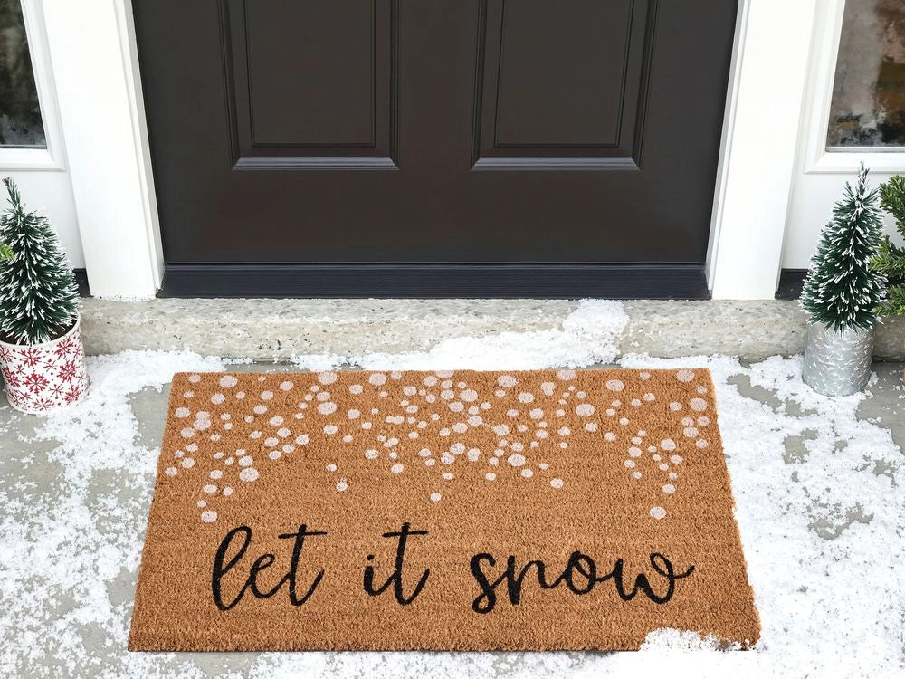 Zerbino in fibra di cocco naturale con fondo in gomma 60 x 90 cm Natale Let it Snow Motivo festivo Antiscivolo
