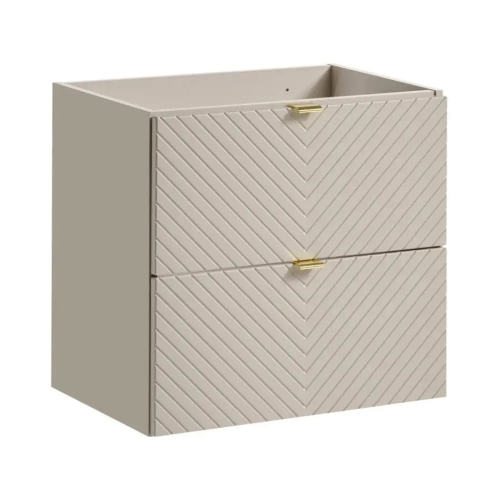 Mobile sottolavabo AOKI – 2 cassetti – Finitura beige cachemire a motivi chevron e maniglie dorate – L60 × P39 × H57 cm – Da appendere