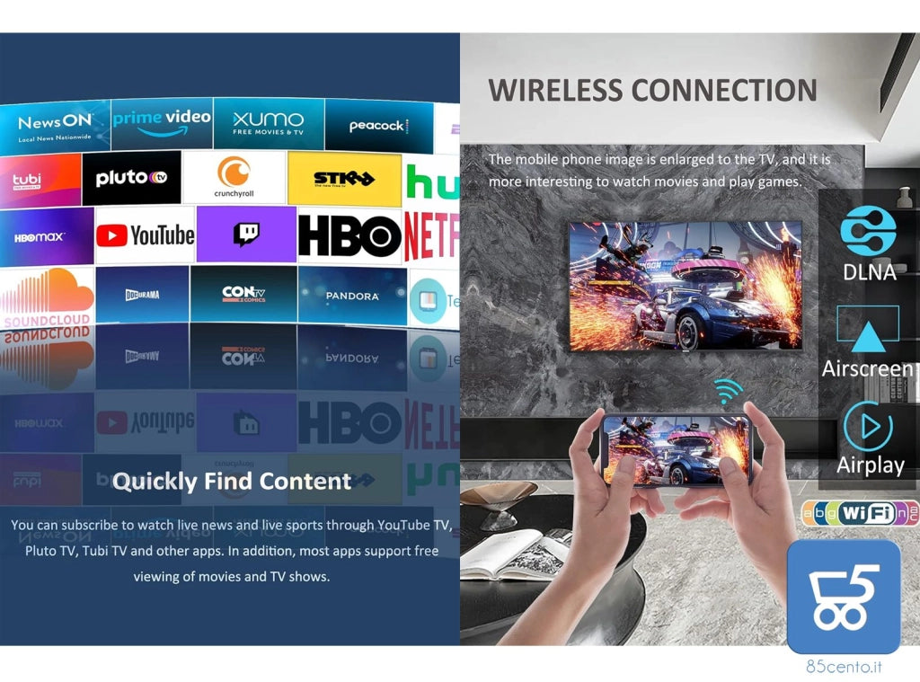 Android TV Box 11.0 8K CPU 4GB RAM 32GB ROM Supporto 100/1000M LAN Enternet 2.4G/5.8G WiFi BT 5.0 USB 2.0/3.0