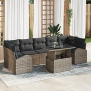 Set Divano da Giardino da 8 Pezzi con Cuscini Grigio in Rattan PE