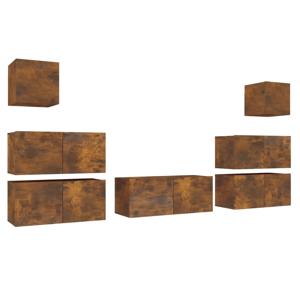 Set di Mobili Porta TV 7 pz Rovere Fumo in Legno Multistrato 3120287