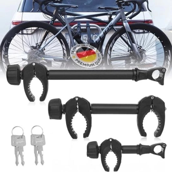 Tre tre stanghetti universali per portabici, adattabili a sistema di traino, chiusura a chiave, per tubo U con diametro 2,5-3 cm, inclusi barre di 45 cm, 32 cm e 25 cm, fissaggio robusto