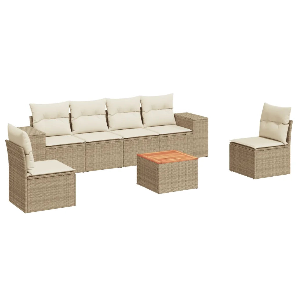 Set Divani da Giardino 7 pz con Cuscini Beige in Polyrattan 3257724