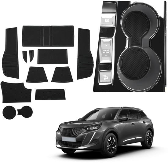 Matten Antislip in Gomma, Compatibili con Peugeot 2008 e-2008 2020-2025, Matten Antislip, Opacchi Antislip, Scatola di Stoccaggio Matta Antislip (Nero)