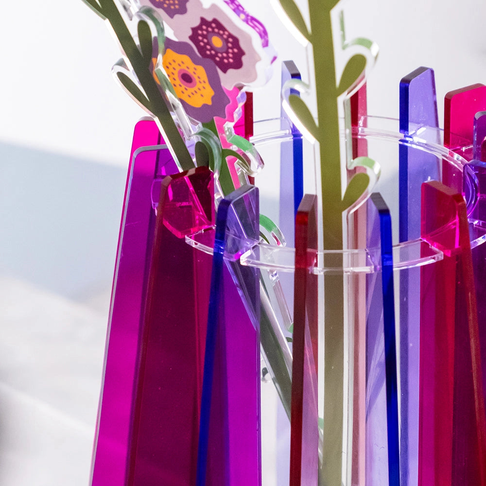 VASO PICCOLO IRIDE IN VETRO TRASPARENTE E CRISTALLO ACRILICO COLORE FUXIA