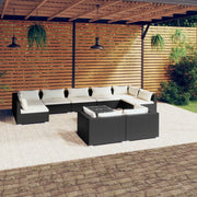 Set Divani da Giardino 10 pz con Cuscini in Polyrattan Nero 3102063