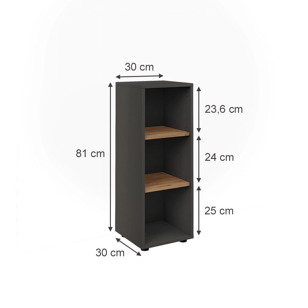 Vicco Mobiletto midi Antracite/Artisan 30 x 81 cm con 3 vani portaoggetti