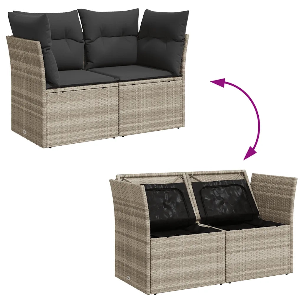 Divano da Giardino con Cuscini 2 Posti Grigio Chiaro Polyrattan