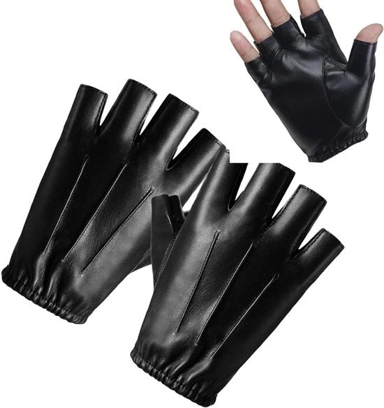 Guanti Senza Dita per Guida, Abito, Sport, Motocicletta, Ciclismo, Arrampicata, Palestra - Pelle PU Nera