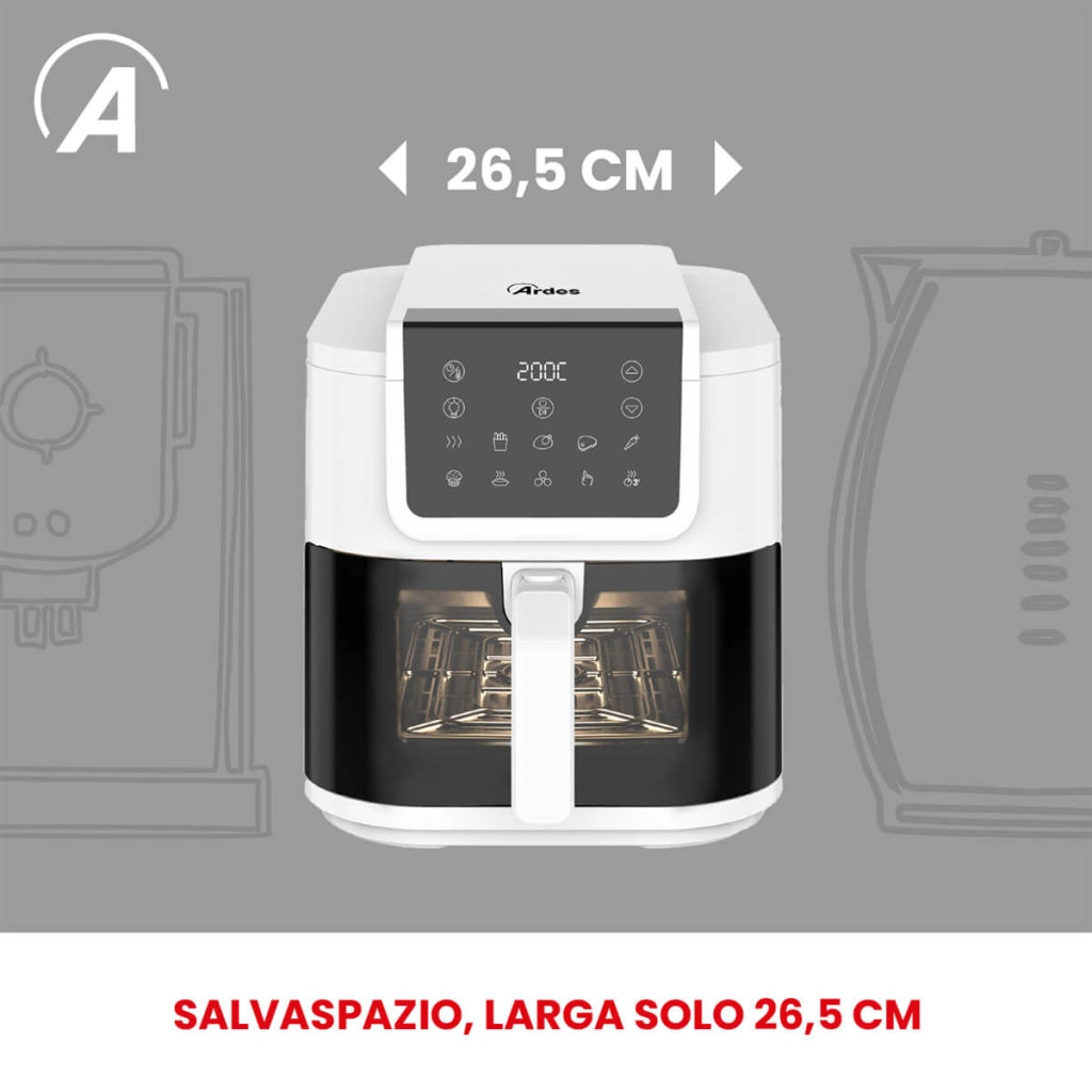 Friggitrice ad aria multifunzione Infinity capacità 8 litri display digitale 10 programmi finestra con luce interna potenza 1700 watt bianco Ardes