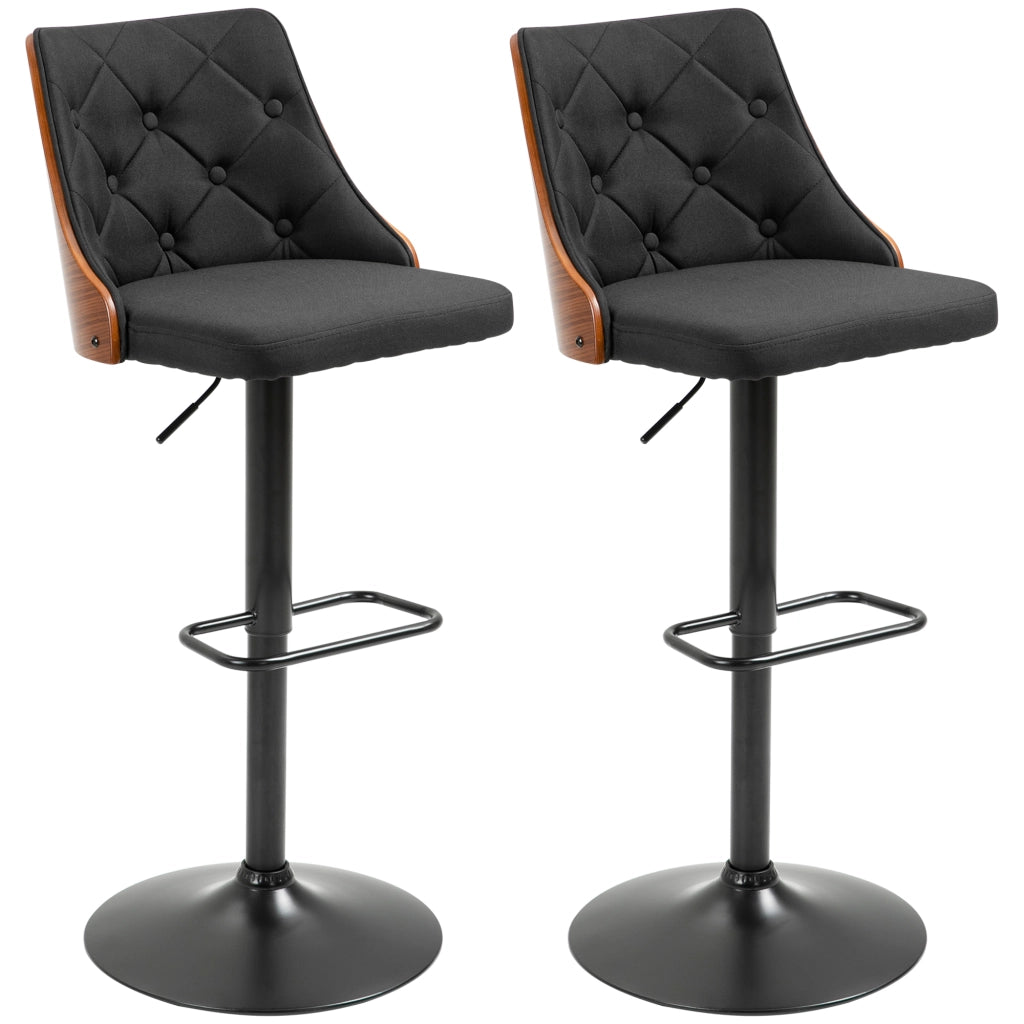 Set 2 Sgabelli da Bar Girevoli Regolabili ¨C Zephmum ¨C Nero e Noce 47.5x50x93.5-116 cm